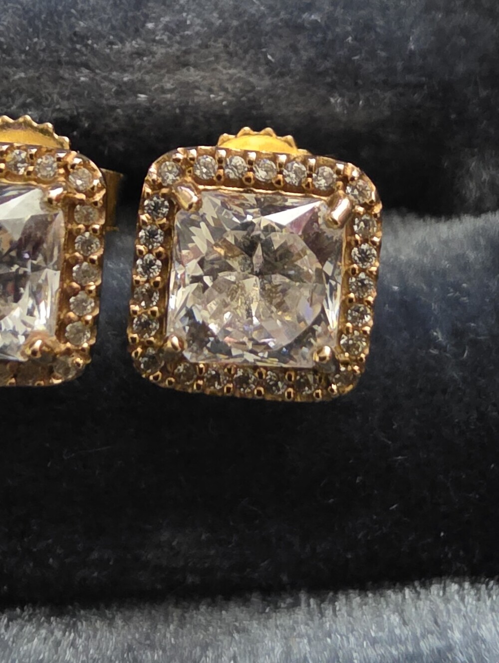 14k CZ Pandora Yellow Gold Stud Earrings (Vintage) - Picture 2 of 13